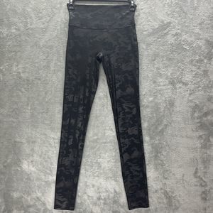 Spanx Pants Women Small Petite Black Camo Low Rise Pull On Shiny 27 Inch Inseam